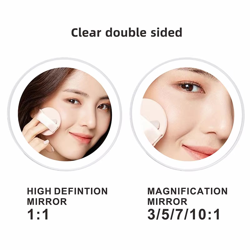 8 Inch Makeup Mirror Chrome 3X/5X/7X/10X Magnifying Double Side USB Charging Bathroom 3 Color Light Smart Cosmetic Mirrors